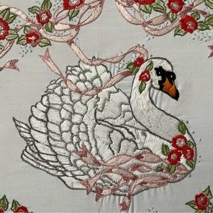 Vintage Embroidered Swan Picture